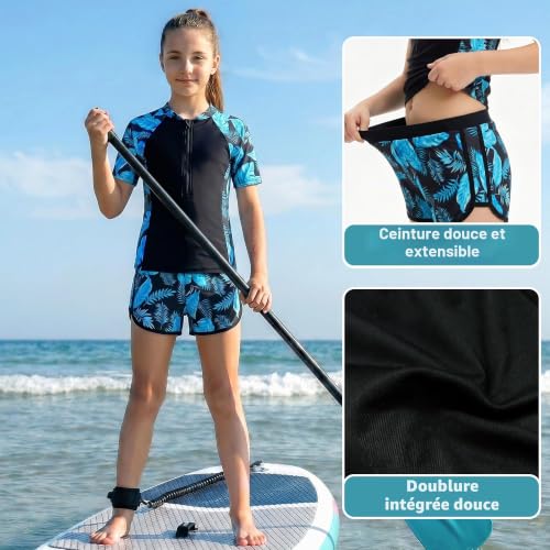Baogaier Filles Maillot de Bain 2 pièces Séchage Rapide pour 9-10 Ans, Noir – vue 5