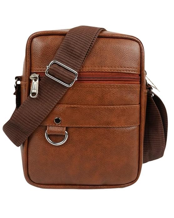 treggo Crossbody Sling Bag for Men – Stylish Faux Leather Side Bag with Adjustable Strap, Front Zipper Pocket & D-Ring Hook – Compact Travel & Office Shoulder Bag (Tan Brown)-picture-50