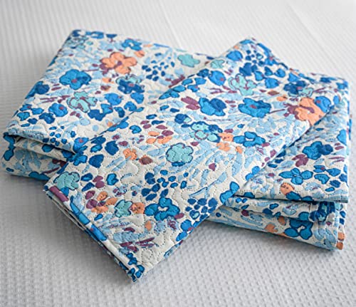 Onlimet Full Queen Size Quilt Sets, Blue Flower Lightweight Microfiber Quilts Reversible Bedspread Coverlet Bedding Cover For All Season (1 Quilt,2 Pillow Sham) #TOP2
