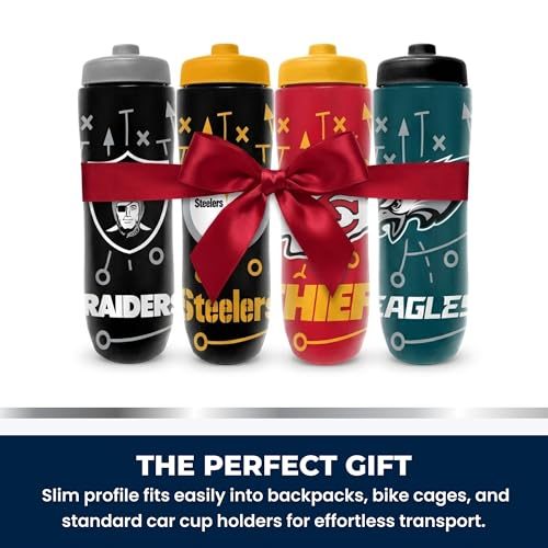 Image of Party Animal NFL Football Squeeze Bottle, 32 oz, LA Chargers | Slim, lightweight BPA-free sports water bottle with quick-flow squeeze; fits backpacks & cup holders for kids or adults