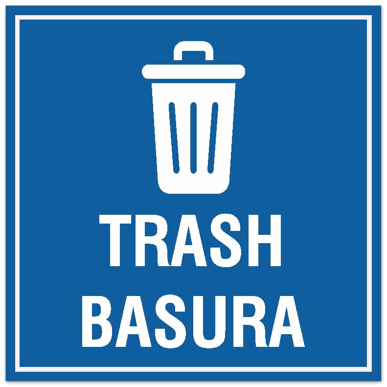 Signs ByLITA Square Trash Basura Sign - Easy Installation | Durable Material (Blue) - Large