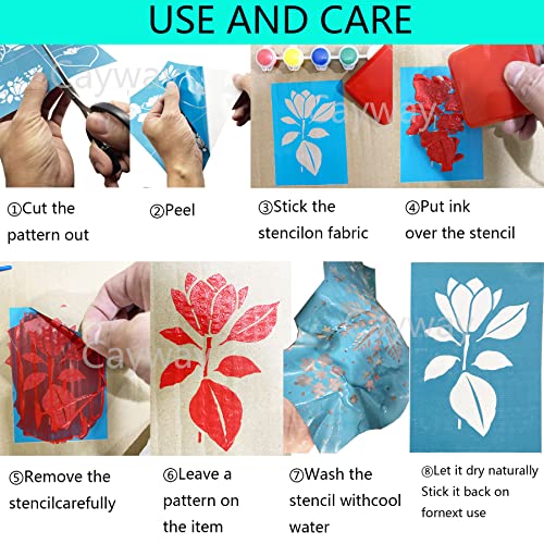 Cayway Blumen Schneeflocken Selbstklebende Siebdruckschablone Wiederverwendbare Musterschablonen, Mini Rakel zum Malen Auf Holzgewebe T-Shirt Wand und Heimtextilien