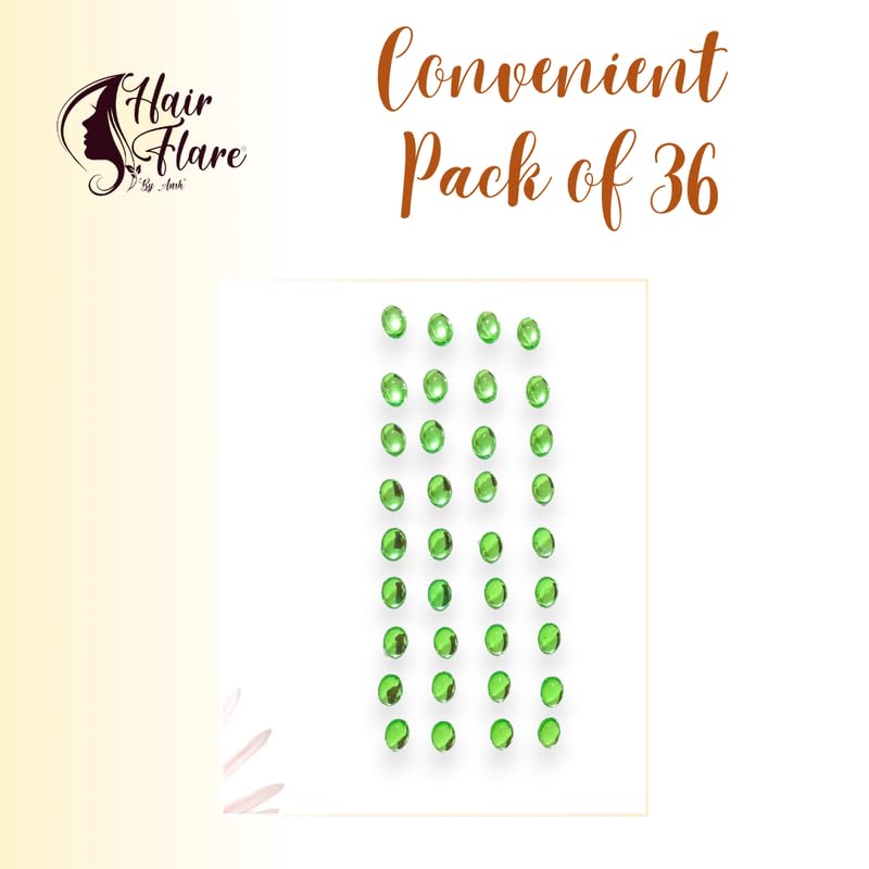Image of Hair Flare Shimmering Oval Hair Stickers: Easy Stick-On Hair Accessories, 36 Pieces per Pack 2869 LightGreen