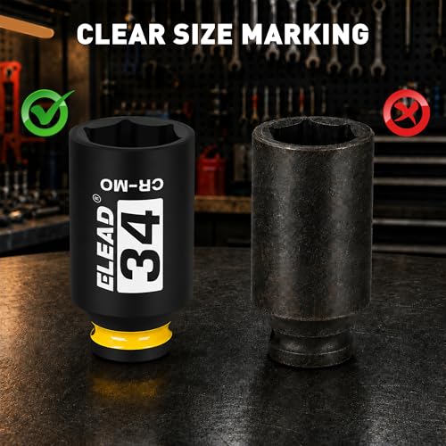 Image of ELEAD 34 mm Socket 1 /2 inch Drive Deep Impact Socket, Metric 6 Point 1 /2-inch Drive Impact Axle Nut Sockets, CR-MO Nut Socket Set, Tools for Easy Removal of Axle Shaft Nuts
