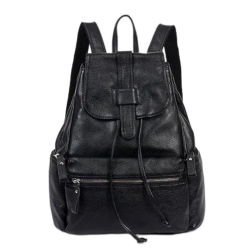 DRF Rucksack Leder Damen Vintage Daypack Uni Freizeit #BG-121 (Schwarz)