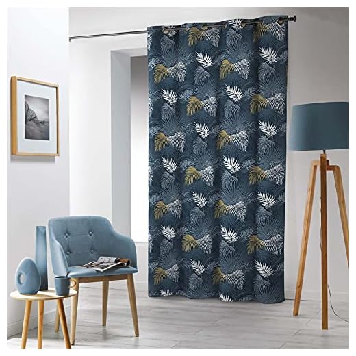 Douceur d'Intérieur, Rideau à Œillets 140 x 240 cm Microfibre Imprimée Valeria 1609742 Bleu