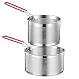 2 Pcs Cestini per Alimenti in Acciaio Inox con Manico Cestello per Friggitrice in Metallo Cesto Scolapasta da Cucina Cestini Divisori Pasta per Lavare Drenare Friggere Vapore(18cm, 20 cm)