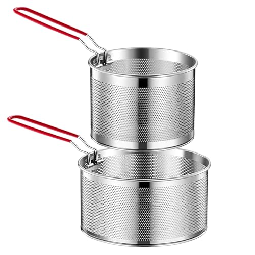 2 Pcs Passoires Alimentaires en Acier Inoxydable avec Poignée Amovible Passoire Pâtes en Métal Passoire de Cuisine Panier à Friteuse et Pâtes pour Laver...