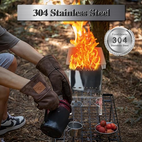 Docybuty Portable Camping Stove Wood Burning Stoves Folding Stainless Steel Camping Stove BBQ, Portable Wood Burning Stove with Carrying Bag for Backpacking Camping Hiking Camping