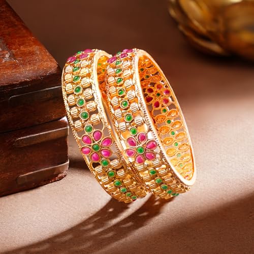 Image of Rubans Gold Plated Set of 2 Bangles Handcrafted Traditional Stylish Trendy Jewellery Gift for Women & Girls