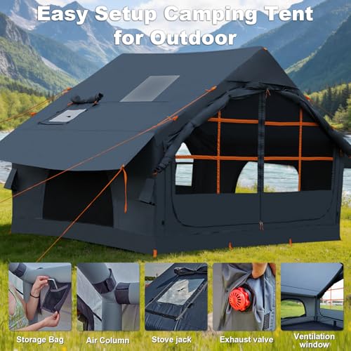 Image of Inflatable Camping Tent,2 /4 /6 /8 Person Glamping Inflatable Tents with Awning, Quick Setup Blow Up Tents with Pump, Waterproof Oxford Inflatable House for Camping, Air Glamping Hot Tents for Adult