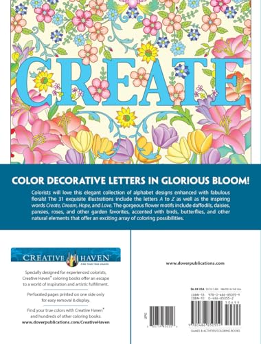 Creative Haven Beautiful Floral Alphabet Designs Coloring Book