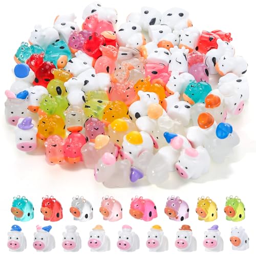 ZhouBoat Luminous Mini Resin Animals 60 Pcs Mini Cow Figurines Glow in The Dark Tiny Resin Animals Miniature Cows for Landscape Dollhouse Aquarium Potted Fairy Garden DIY Decor
