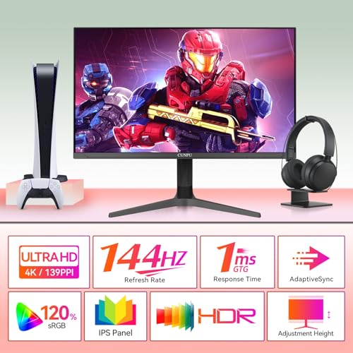 Image of CUNPU 32 Inch 4k Gaming Monitor, 144Hz UHD Fast IPS Panel, 1ms GTG, sRGB 120%,10 Bit, Gsync & FreeSync, Support Xbox PS5 4k 120Hz VRR ALLM, HDMI 2.1,DP 1.4, Height /Vertical Adjustment
