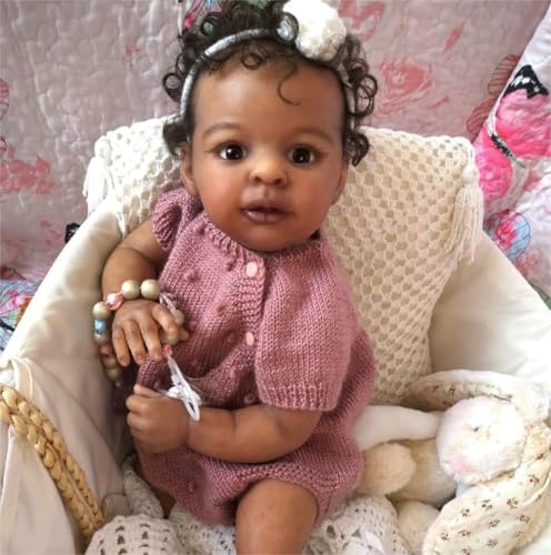 Zero Pam Muñecas Bebe Reborn 19 Pulgadas Bebe Reborn Silicona Cuerpo Completo Muñeca Negra con Pelo Realistas Muñecas para Niñas Niños Juguetes con Accesorios