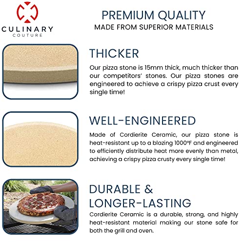 Culinary Couture 15" Round Pizza Stone For Oven And Grill - Cordierite Pizza Stone For Bread, Calzone, Cookies - Oven And Grill Pizza Stone For Outdoor Grill, Stone Pizza Pan For Oven #TOP2