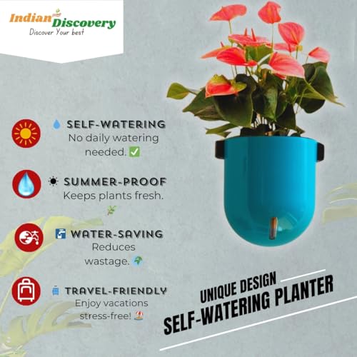 Image of Indian Discovery Self Watering Wall Hanging Planter|Hanging /Hooked Flower Pots for Home, Balcony, Vertical Garden Decor Flower Pots(2 PC, Sea Green, Sphere)|6 Inch UV-Resistant Plastic Plant Pots