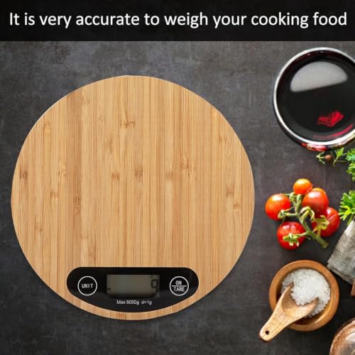 Image of Digital Food Scale,Multi-Functional Kitchen Appliance,Precise Weight Measuring and Portion Control,Baking and Cooking Made Simple,Stainless Steel Platform(Wooden Round)