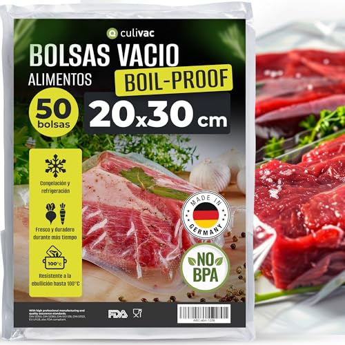 culivac Bolsas gofrada, Bolsas de plástico para envasar al vacío Boil-Proof 100°C 16h de 20 x 30 cm, 50 Bolsas (B20030B)