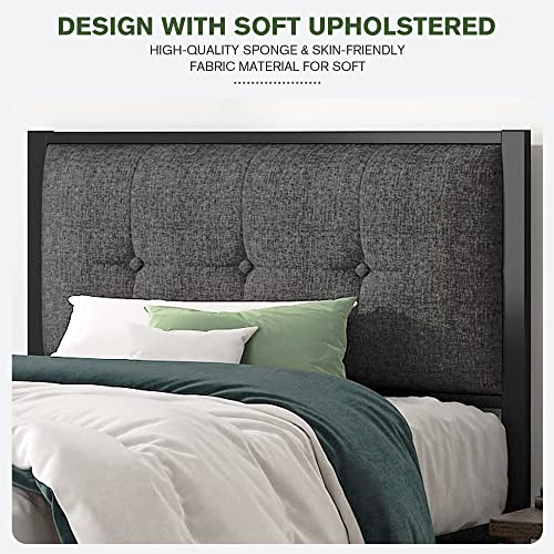 Imusee Twin Size Bed Frame With Upholstered Button Tufted Headboard, Heavy Duty Platform Bed With 17 Strong Metal Slats Support, 11” Storage Space, Easy Assembly, Noise Free, No Box Spring Needed #TOP3