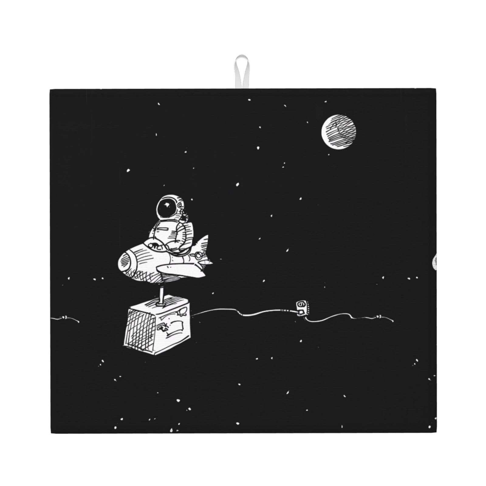 WHJSHOP Astronaut galaxy Prints Kitchen Drying Mat – Absorbent Dish Throw for Countertops, Quick-Dry Non-Slip Layer with Colorful Prints, Ideal Housewarming Gift