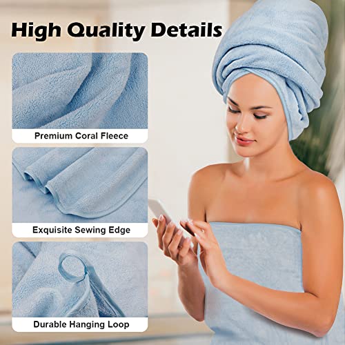 Image of Orighty Bath Towels Set Pack of 4(27'' x 54'') - Soft Feel Bath Towel Sets, Highly Absorbent Microfiber Towels for Body, Quick Drying, Microfiber Bath Towels for Sport, Yoga, SPA, Fitness - Blue