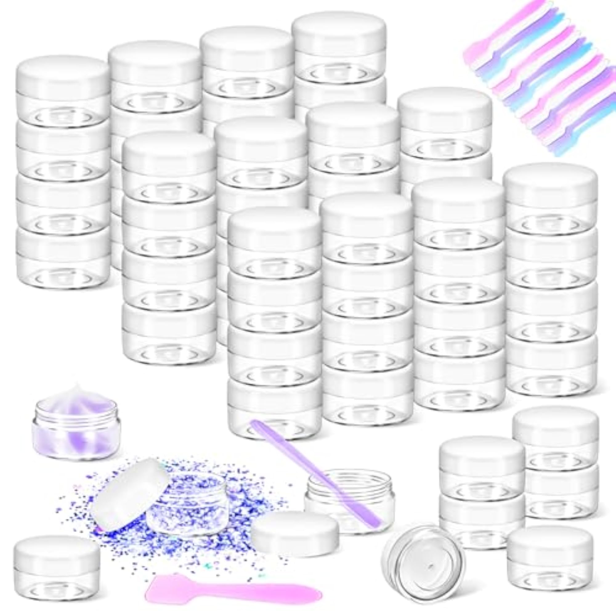 50 Pack 10g Plastic Jars with Lids, Travel Size Containers