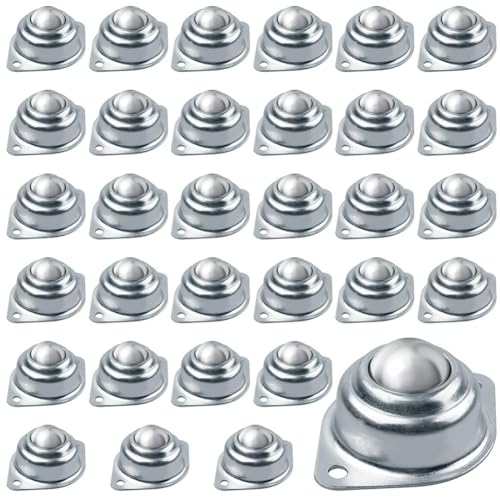 Lizusidtsy 32Pcs Roller Ball Transfer Bearing, 1 Inch Carbon Steel Ball Casters, Mounted Ball Transfer Unit Universal for Conveyor Easy to Use, Silver