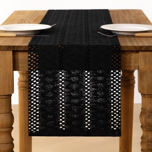 Image of MLMC Black Boho Table Runner Farmhouse Macrame Woven Table Runner 36 inch Long Rustic Centerpieces Table Decoration for Kitchen Dinning Wedding Events 12x36 Inch