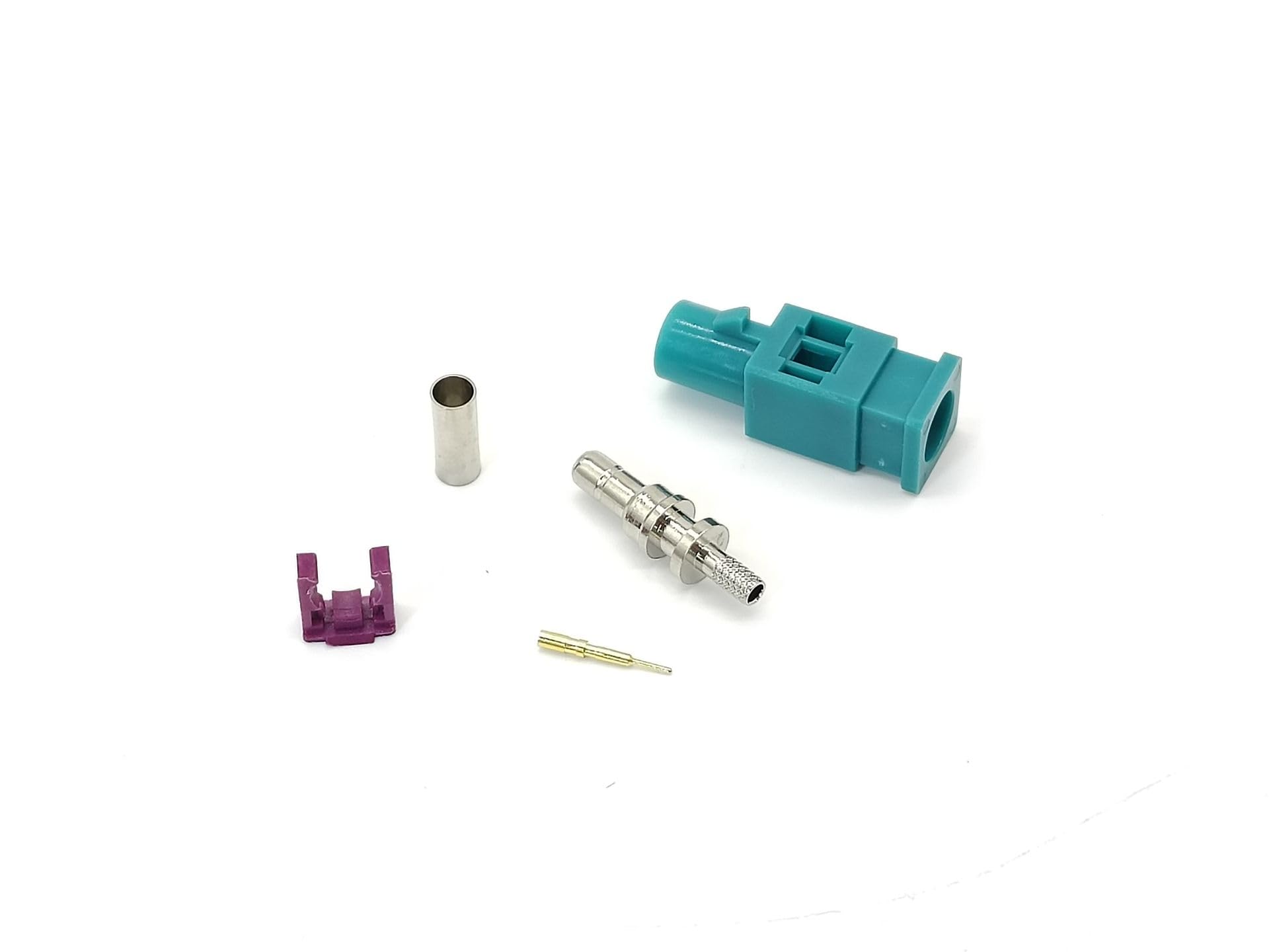 10 Connettori Fakra SMB Dritti A Crimpare Per RG174, Chiave Blu Codice C, Made In Taiwan