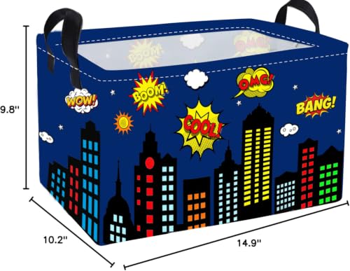 Image of Essme Rectangular Spider Basket,Kids Storage Bins Organizer with Handles for Girls Room Decor, Gift Basket,Shelf Basket.(Bule City)
