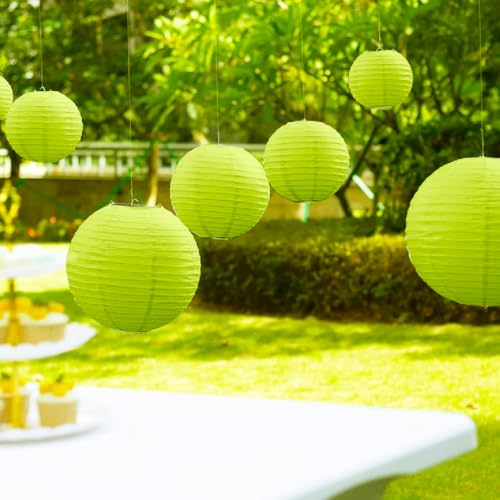 Image of Wanna Party 10 inch Green Round Paper Lanterns Decorative Hanging Chinese Japanese Paper Lanterns Lamp for Birthday Halloween Wedding Baby Bridal Shower Fall Home Decor Party Decoration