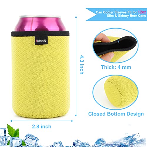 Sidesugar Slim 12Oz Standard Can Cooler Sleeves Insulators Sleeves Beer Can Cover Bottle Sleeves Coolers Holder Non-Slip Neoprene Can Cooler Sleeves 2-Pack (Yellow/Blue), 4.3 Inch X 2.8 Inch (A-1) #TOP2