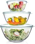 Luvan High Borosilicate Glass Mixing Salad Bowls with Lids Set of 3,4.5QT,2.7QT,1.1QT, Large Kitchen Nesting Bowls, Great for Food Storage, Cooking, Baking,Prepping,Dishwasher and Microwave Safe-3PCS