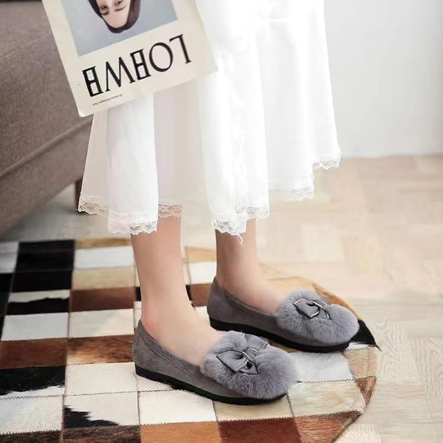 Amazon | [PUZU] リボン付き ファーパンプス 大きいサイズ モコモコ