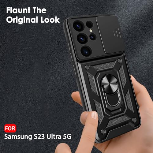 Image of TheGiftKart Tough Armor Bumper Back Cover Case for Samsung Galaxy S23 Ultra 5G | Kickstand & Ring Holder | 360 Protection Back Case for Samsung S23 Ultra 5G (PC & TPU, Sliding Camera Cover, Black)