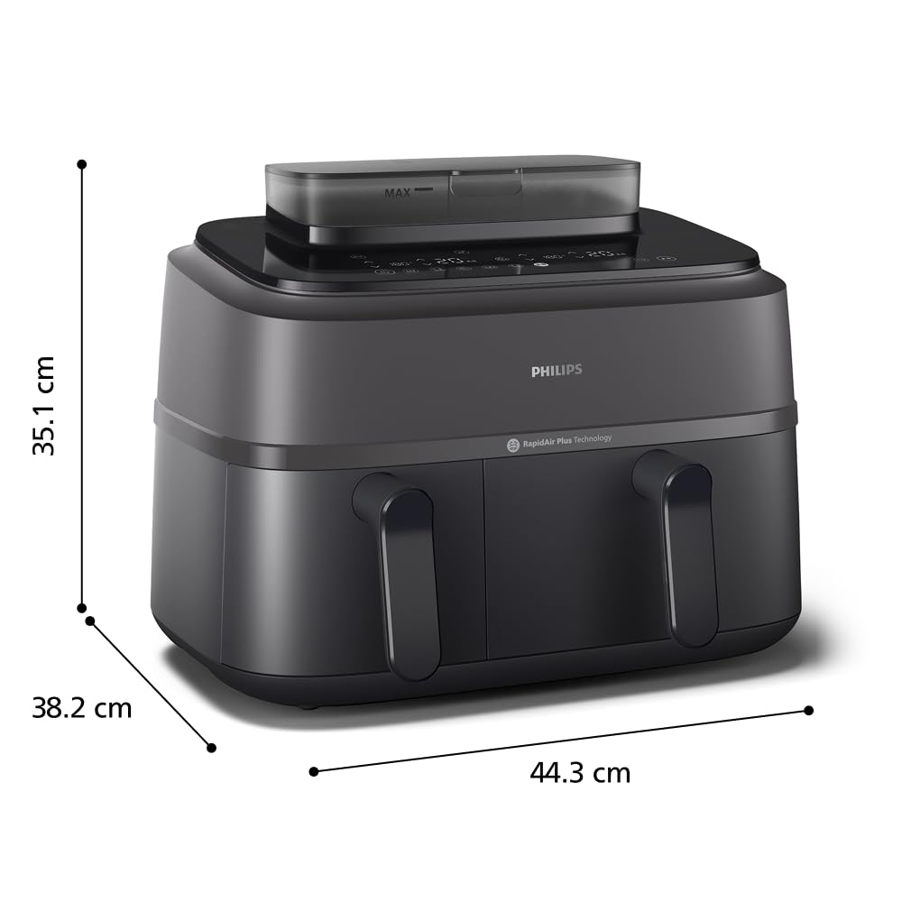 Philips Airfryer Série 5000 - Air Fryer double panier avec cuisson vapeur, 9L, RapidAir, 19 modes de cuisson, jusqu'à 90% de matières grasses en moins, AirSteam, nettoyage vapeur, HomeID (NA550/00)