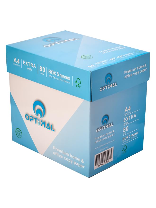 OPTIMAL Premium Quality A4 Paper 80gsm Printer Paper A4 White Copy Paper 2500 Sheets Box (1 Box of 5 reams) Multipurpose Printer Paper a4 for Home and Office
