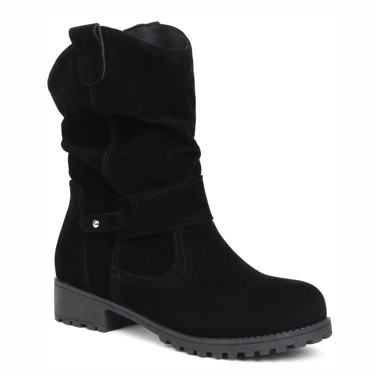 Womens Western Flat Low Heels Cowboy Ankle Boots Pull On Round Toe Cowgirl Slouchy Riding Short Booties