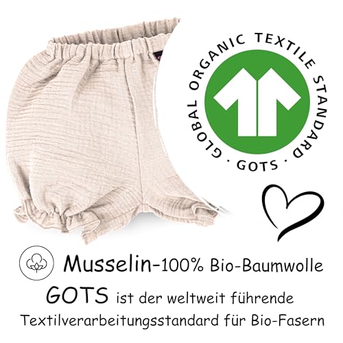PinkZebra Bloomers aus Musselin, Pumphose Baby Mädchen von 3-10 Monate, Babykleidung, Shorts atmungsaktiv aus 100% Baumwolle, Kurzhose mit Gummizug, Beige