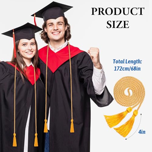 Image of ONUPGO Gold Graduation Honor Cords, 68 inch Graduation Cord for 2026, Rayon Braided Tassel Cord Polyester Yarn Long Robe Honor Rope for Graduation Students, Bachelor Gown