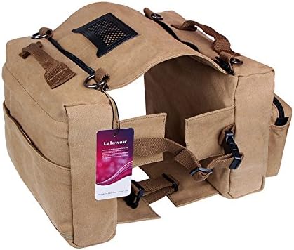 Lalawow Dog Pack Harness Canvas Saddle Bag for Outdoor Travel Training Camping Hiking