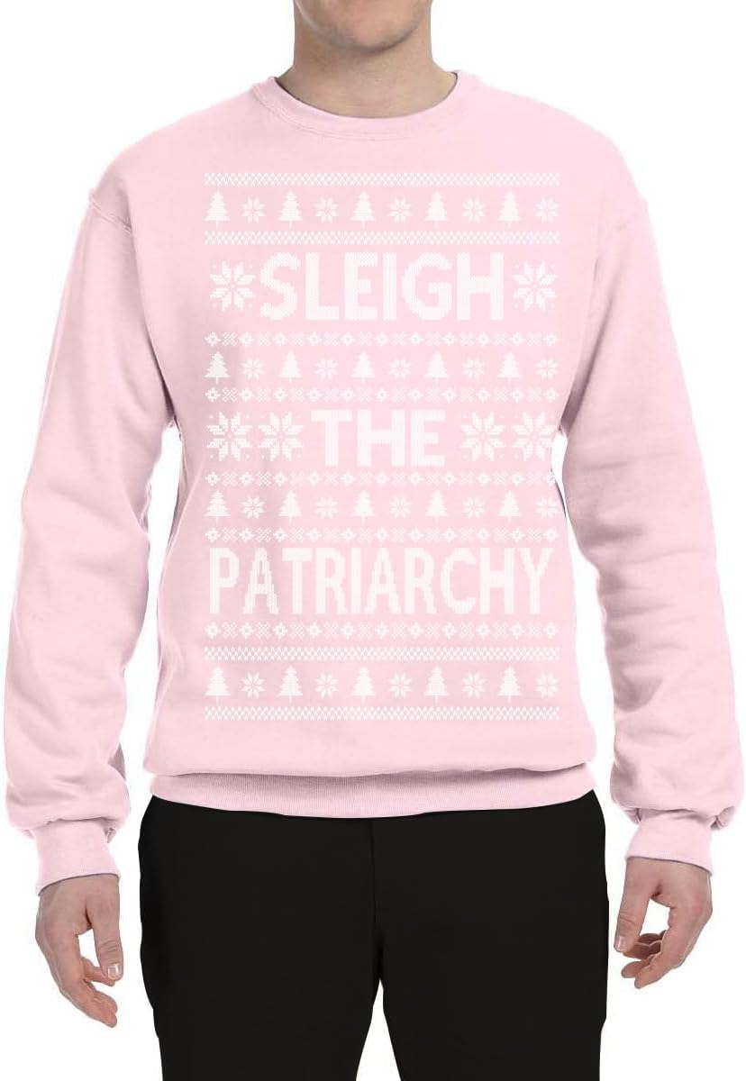 Wild Bobby Sleigh the Patriarchy Funny Feminist Middle Class Meme Ugly Christmas Sweater Crewneck Sweatshirt