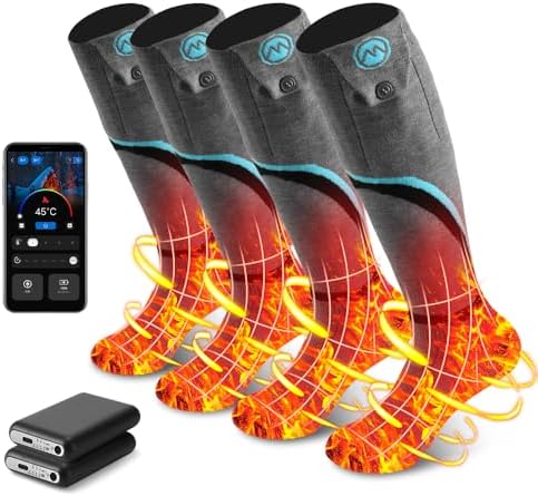 （22:00時点） [meosos] 【3足/2足/1足入り】電熱ソックス アプリ45-75℃温度調節 つま先発熱対応 2個8000mAhバッテリー選択可能 5段階タイミング 高弾性 洗濯可能 男女兼用 日本語説明書付き (グレー(2足入り)-8000mAh)