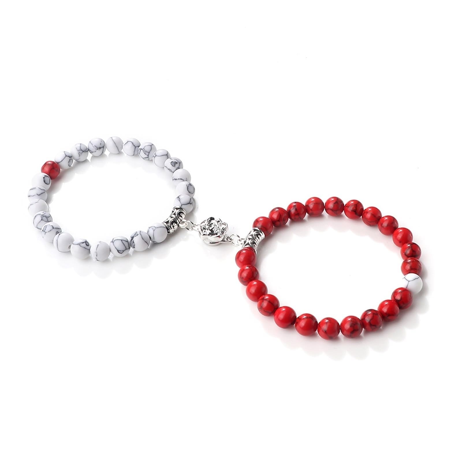 Bracelet améthyste duo de perles tressées pour couple connecté