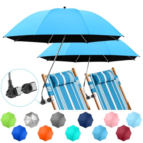Image of 2 PACK Beach Umbrella with Clamp, 360 Adjustable Umbrellas for Chair, UPF50+ Umbrella for Beach Chair, Patio Chair, Wheelchair, Camping Chair, Golf Carts (Chair Not Included)