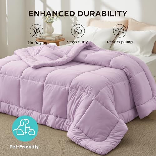 Image of Bedsure Comforter Duvet Insert - Quilted Comforters Queen Size, All Season Duvet, GentleSoft Down Alternative Bedding, with 8 Tabs, Gifts for Women /Men, Light Purple, Queen 88 x 88 Inches