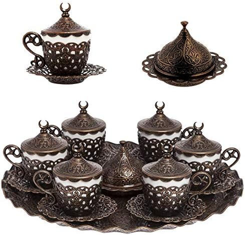 Alisveristime Turkish Tea Set - 6 Gold-Accented Glasses With Zamac Saucers (Hurrem Motif), Elegant Serving Set