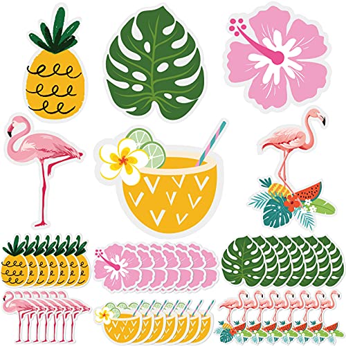 42 Pieces Tropical Summer Cutouts Hawaii Pineapple Flamingo Cutouts Tropical Accents Palm Leaves Cutouts for Hawaii Beach Summer Party Classroom Daycare Homeschool Wall Decor