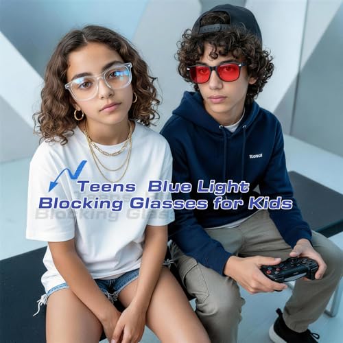 Image of Kids Blue Light Glasses 3 Pack Flexible TR90 Shatterproof Frame, Clear & Red Lenses Kids Fake Glasses 2-18 age